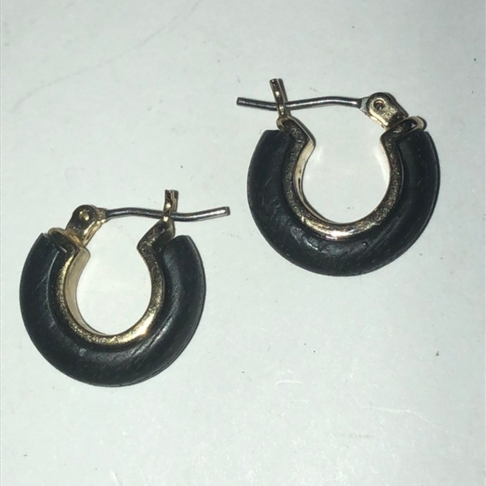 Monet Vintage Chic Black and Gold Tone Hoop Earrings